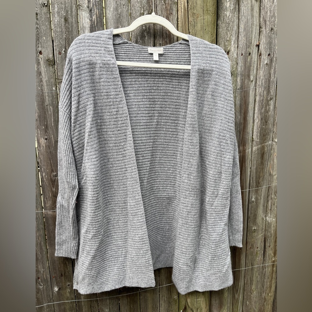 Gray Cashmere Garnet Hill Open-Front Cardigan Sweater